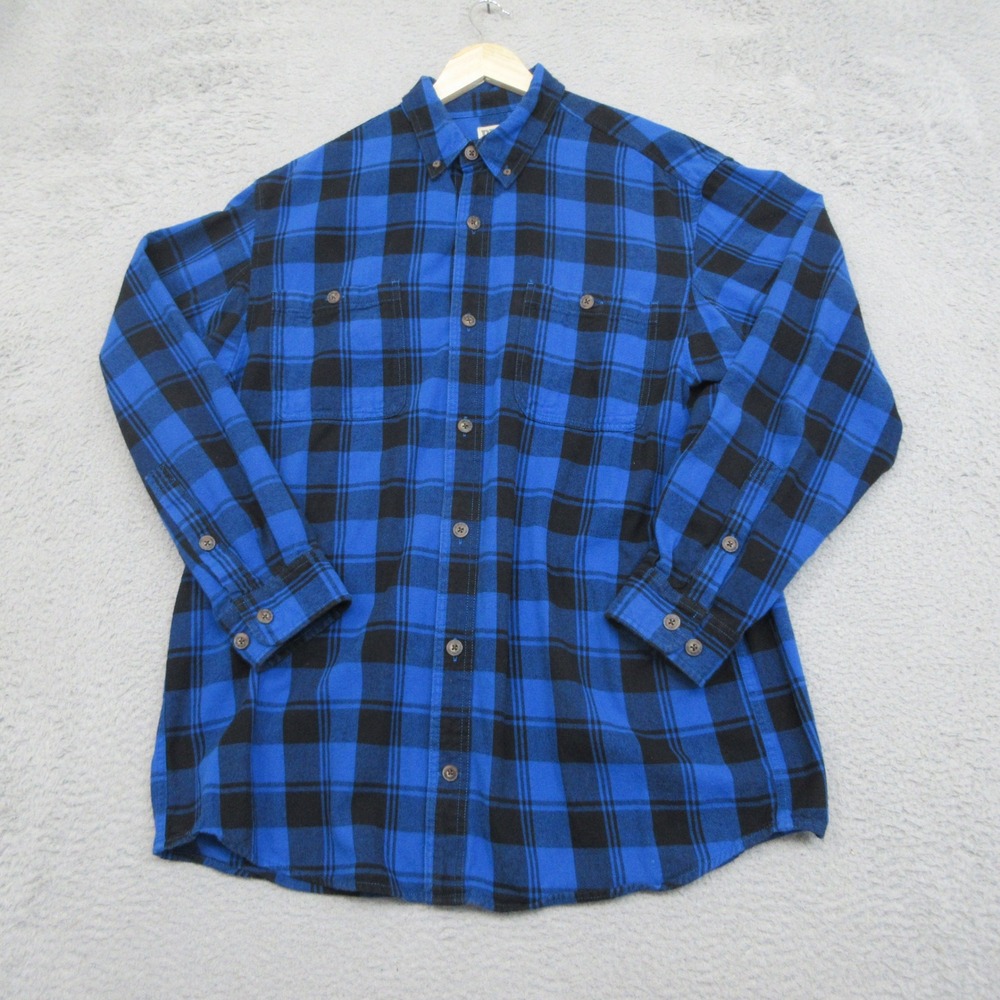 Duluth Trading Co Flannel Shirt Mens L Tall Blue Plaid Gorpcore Workwear Rugged